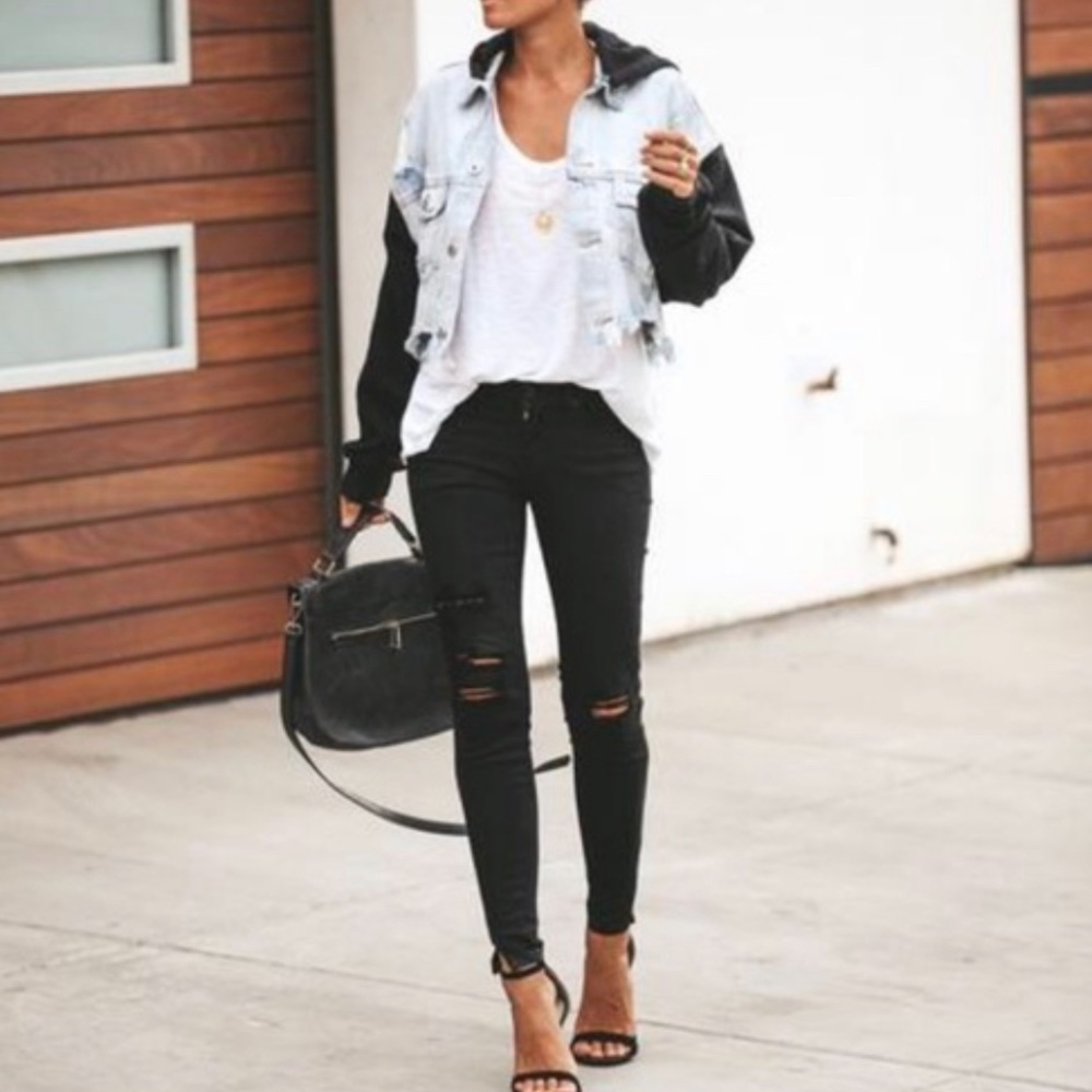 Vici Maxed Out Denim Contrast Hooded Jacket, S